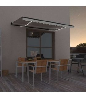 vidaXL Manual Retractable Awning with LED 450x350 cm Cream — Size: 450 x 350 cm