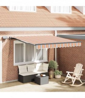 vidaXL Retractable Awning Multicolour 350 x 250 cm Fabric — Colour: Orange/grey/blue/white