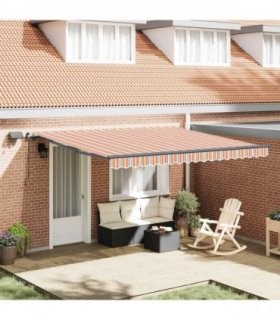 vidaXL Retractable Awning Multicolour 400 x 300 cm Fabric — Colour: Orange/grey/blue/white