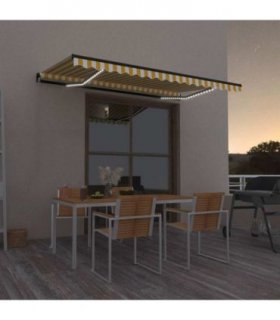 vidaXL Manual Retractable Awning with LED 450x350 cm Yellow and White — Size: 450 x 350 cm