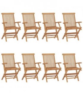 vidaXL Garden Chair | Set of 8 | Brown | Solid Teak Wood | Standard | Foldable — Size: 55 x 60 x 89 cm