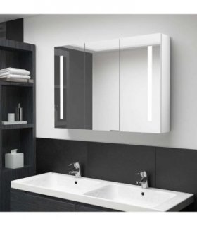 vidaXL LED Bathroom Mirror Cabinet 89x14x62 cm Shining White — Size: 89 x 14 x 62 cm