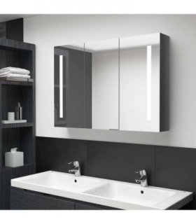 vidaXL Bathroom Cabinet | Shining Grey | MDF with Melamine Finish, Glass Mirror — Size: 89 x 14 x 62 cm
