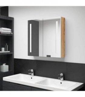 vidaXL Bathroom Cabinet | White and Oak | MDF and Glass | Medium — Size: 62 x 14 x 60 cm