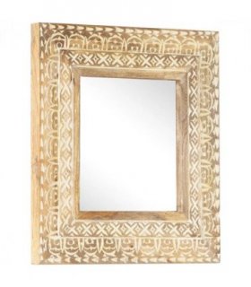 vidaXL Hand-Carved Mirror 50x50x2.6 cm Solid Mango Wood — Size: 50 x 50 x 2.6 cm