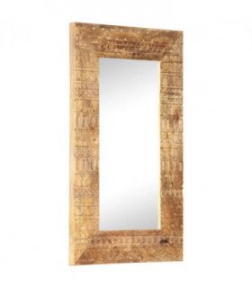 vidaXL Hand-Carved Mirror 80x50x2.5 cm Solid Mango Wood — Size: 80 x 50 x 2.5 cm