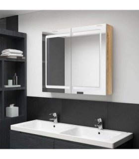 vidaXL Bathroom Cabinet | White and oak | MDF board with melamine finish, glass