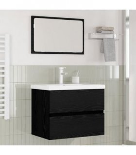 vidaXL Bathroom Furniture Set 3 pcs Black Oak Engineered Wood — Size: 60 x 38.5 x 45 cm