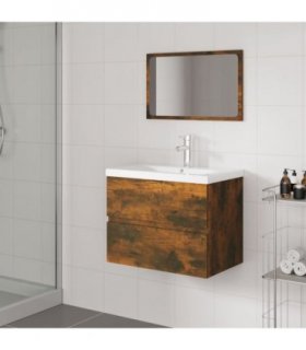 vidaXL Bathroom Furniture Set Smoked Oak Engineered Wood — Size: 60 x 38.5 x 45 cm