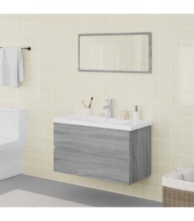 vidaXL Bathroom Furniture Set Grey Sonoma Engineered Wood — Size: 80 x 39.5 x 45 cm, Model: without faucet