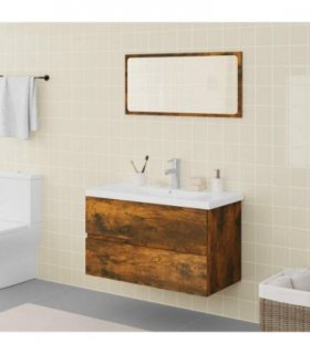 vidaXL Bathroom Furniture Set Smoked Oak Engineered Wood — Size: 80 x 39.5 x 45 cm, Model: without faucet