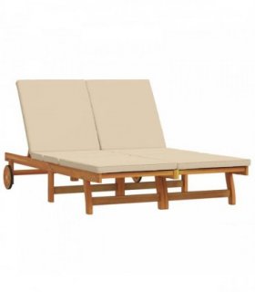 vidaXL Sun Lounger Brown 125 x 200 x 84 cm Solid Acacia Wood — Colour: Beige, Model: 2-Person sun lounger