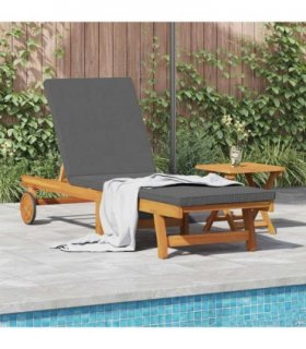vidaXL Sun Lounger Reclining 1-person 2 pcs Brown Solid Acacia Wood — Colour: Dark grey, Model: Sun lounger +table