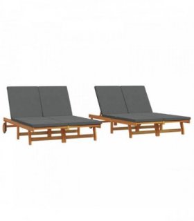 vidaXL Sun Lounger Brown 125 x 200 x 84 cm Solid Acacia Wood — Colour: Dark grey, Model: 2-Person sun lounger