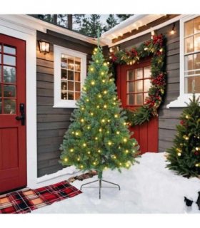 vidaXL Artificial Pre-lit Christmas Tree Green 210 cm PVC — Model: without balls