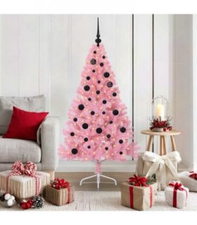 vidaXL Artificial Pre-lit Christmas Tree with 150 LEDs Pink 150 cm PVC — Model: with 61 black balls