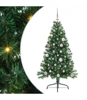 vidaXL Artificial Pre-lit Christmas Tree Green 150 cm PVC — Model: with 61 pink balls