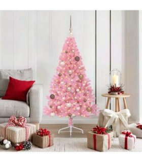 vidaXL Artificial Pre-lit Christmas Tree with 150 LEDs Pink 150 cm PVC — Model: with 60 rose gold balls