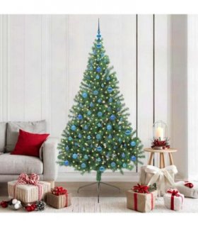 vidaXL Artificial Pre-lit Christmas Tree Green 210 cm PVC — Model: with 120 blue balls