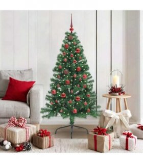 vidaXL Artificial Pre-lit Christmas Tree Green 150 cm PVC — Model: with 61 red balls