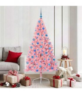 vidaXL Artificial Pre-lit Christmas Tree with 300 LEDs Pink 180 cm PVC — Model: with 120 blue balls