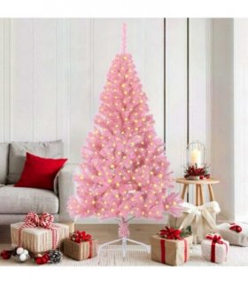 vidaXL Artificial Pre-lit Christmas Tree with 300 LEDs Pink 180 cm PVC — Model: without balls