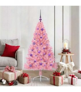 vidaXL Artificial Pre-lit Christmas Tree with 150 LEDs Pink 150 cm PVC — Model: with 61 lilac balls
