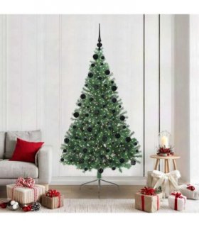 vidaXL Artificial Pre-lit Christmas Tree Green 210 cm PVC — Model: with 120 black balls