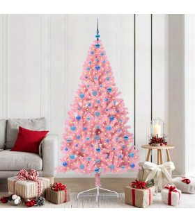 vidaXL Artificial Pre-lit Christmas Tree with 300 LEDs Pink 210 cm PVC — Model: with 120 blue balls