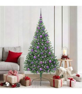 vidaXL Artificial Pre-lit Christmas Tree Green 180 cm PVC — Model: with 120 lilac balls