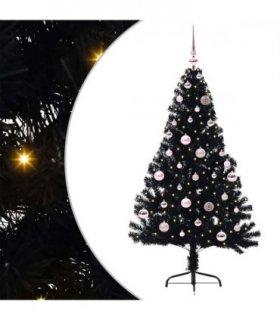 vidaXL Artificial Pre-lit Christmas Tree Black 150 cm PVC — Model: with 61 pink balls