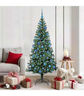 vidaXL Artificial Pre-lit Christmas Tree Green 180 cm PVC — Model: with 120 blue balls