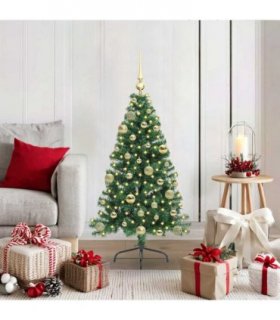 vidaXL Artificial Pre-lit Christmas Tree Green 120 cm PVC — Model: with 61 gold balls