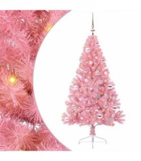 vidaXL Artificial Pre-lit Christmas Tree with 150 LEDs Pink 150 cm PVC — Model: with 61 pink balls