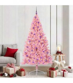 vidaXL Artificial Pre-lit Christmas Tree with 300 LEDs Pink 210 cm PVC — Model: with 120 lilac balls