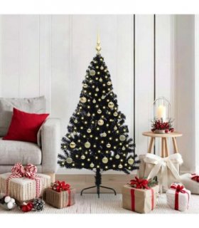 vidaXL Artificial Pre-lit Christmas Tree Black 150 cm PVC — Model: with 61 gold balls