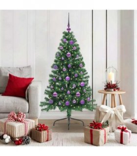 vidaXL Artificial Pre-lit Christmas Tree Green 150 cm PVC — Model: with 61 lilac balls