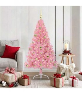 vidaXL Artificial Pre-lit Christmas Tree with 150 LEDs Pink 150 cm PVC — Model: with 61 gold balls