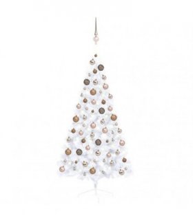 vidaXL Artificial Half Pre-lit Christmas Tree with Ball Set White 150 cm — Model: with 60 rose gold balls