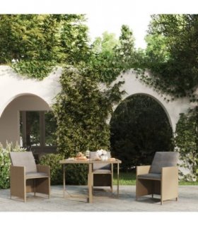 vidaXL Garden Table Beige 109x107x74 cm Poly Rattan and Glass