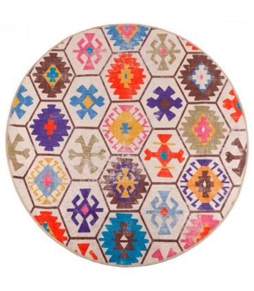 vidaXL Rug Washable Multicolour Ø 120 cm Anti Slip — Colour: blue and white