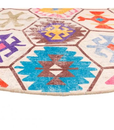 vidaXL Rug Washable Multicolour Ø 120 cm Anti Slip — Colour: blue and white