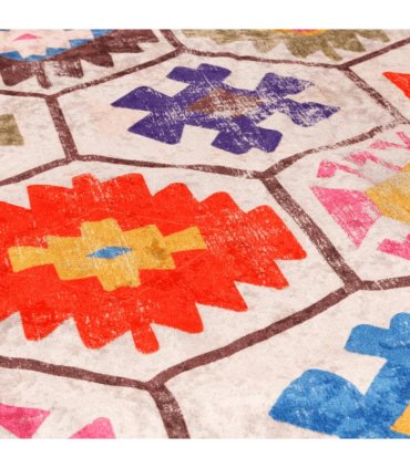 vidaXL Rug Washable Multicolour Ø 120 cm Anti Slip — Colour: blue and white