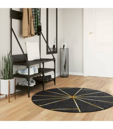 vidaXL Rug Washable Black and Gold Ø 120 cm