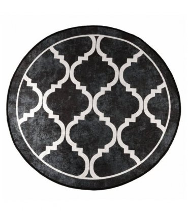 vidaXL Rug Washable Black and White Ø 120 cm — Colour: black and dark grey