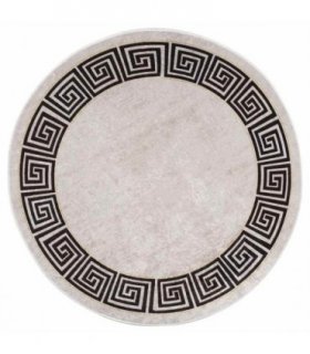 vidaXL Rug Washable φ120 cm Light Beige Anti Slip — Colour: beige and black, Size: Ø 120 cm