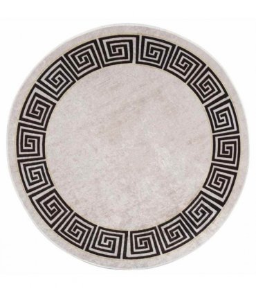vidaXL Rug Washable φ120 cm Light Beige Anti Slip — Colour: beige and black, Size: Ø 120 cm