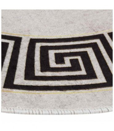 vidaXL Rug Washable φ120 cm Light Beige Anti Slip — Colour: beige and black, Size: Ø 120 cm
