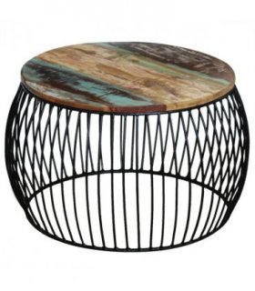 vidaXL Coffee Table | Multicolour | Reclaimed wood and iron | Medium | Durable — Size: 68 x 37 cm