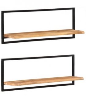 vidaXL Wall Shelves 2 pcs 100x24x35 cm Solid Wood Acacia and Steel — Size: 100 x 24 x 35 cm